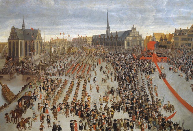 Hyldningen på Københavns slotsplads af Frederik 3. som arvekonge, efter håndfæstningen var blevet annulleret i 1660.