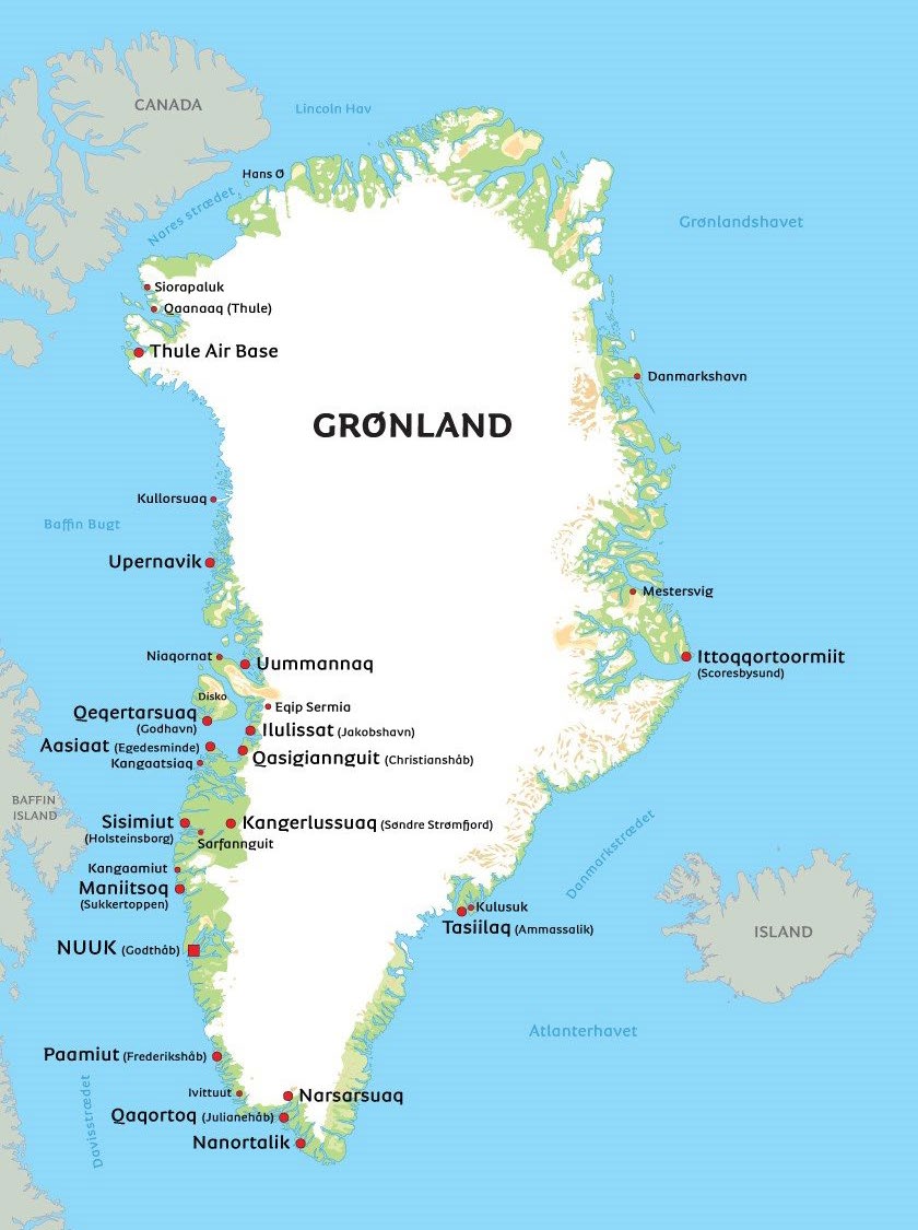 Kort over Grønland. Grafik: Albatros.