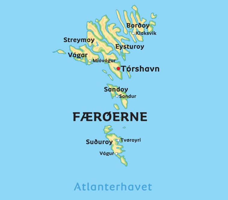Kort over Færøerne. Grafik Albatros.