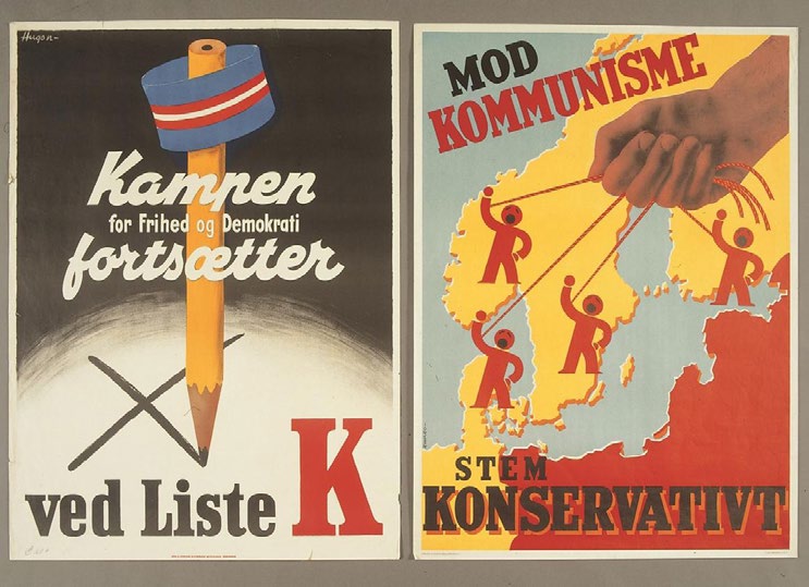 Valgplakater i 1945 fra Danmarks Kommunistiske Parti (med henvisning til kommunisternes