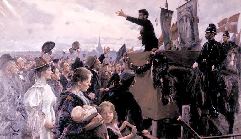 Politisk møde i arbejderbevægelsen omkring 1870.