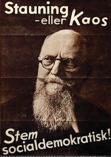 Danmarks første socialdemokratiske statsminister Thorvald Stauning. Her på en valgplakat fra 1935.