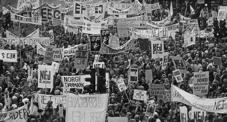 Demonstration på Rådhuspladsen mod Danmarks medlemskab af EF.